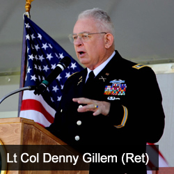 Gary Pinkerton talks with Denny Gillem, 22 year veteran in the Army, first as an Airborne Ranger with two combat tours, for which he was awarded two purple hearts and seven awards for Valor