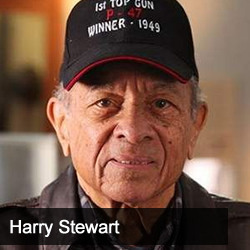 Gary Pinkerton talks to retired Lieutenant Colonel Harry Stewart, former Tuskegee Airman
